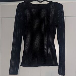 SHEIN Black Mesh Striped Long Sleeve Top